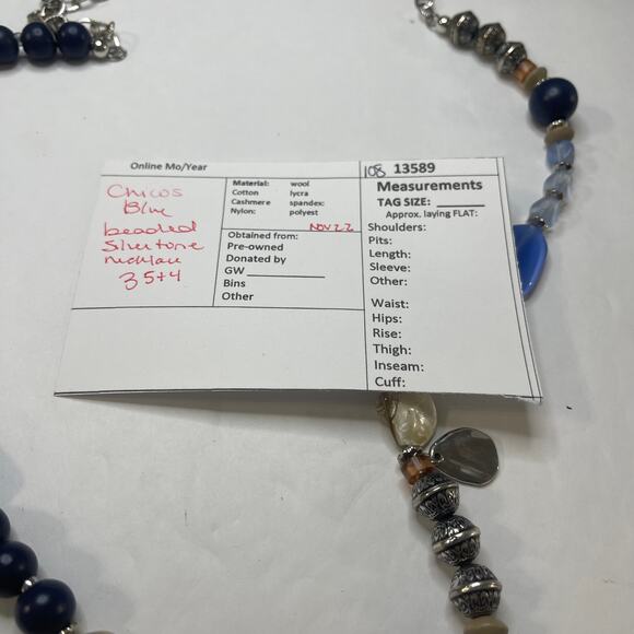 Chico's signed necklace long chunky chain link natural neutral blue tan boho - Picture 12 of 12